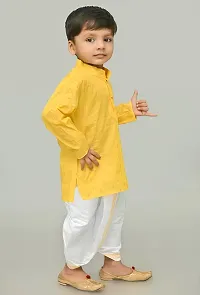 Stylish Yellow Cotton Blend Printed Kurta With Dhoti Pant Set For Boys-thumb3