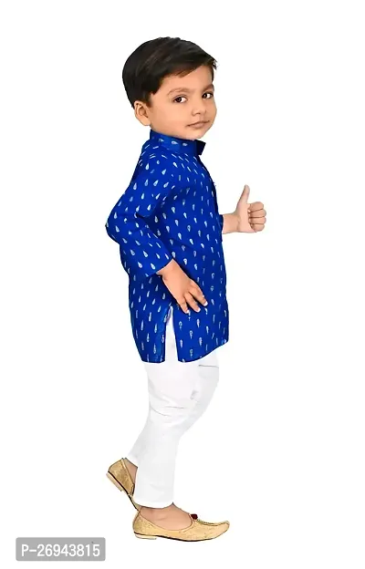 Stylish Blue Cotton Blend Printed Kurta With Pajama Set For Boys-thumb3