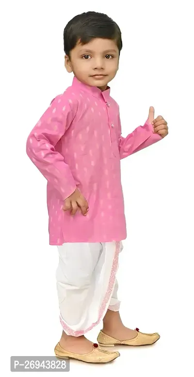 Stylish Pink Cotton Blend Printed Kurta With Dhoti Pant Set For Boys-thumb4