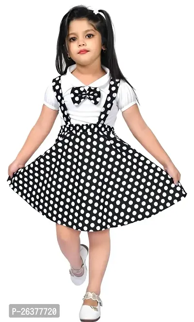 Mohini Collection Crepe Casual Polka Dot Printed Knee Length Dungree Style Dress for Girls-thumb0