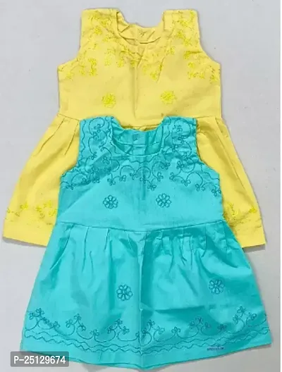 Elegant Cotton Embroidered Frocks For Girls- 2 Pieces-thumb0