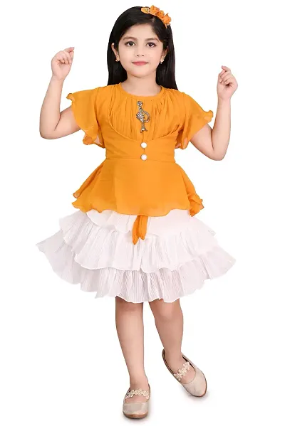 Mohini Collection Crepe Casual Solid Top and Skirt Set for Girls