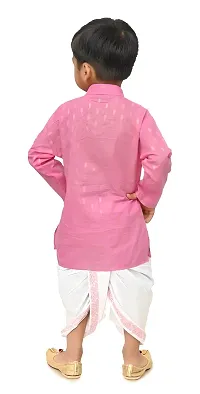Stylish Pink Cotton Blend Printed Kurta With Dhoti Pant Set For Boys-thumb1
