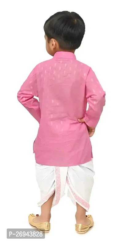 Stylish Pink Cotton Blend Printed Kurta With Dhoti Pant Set For Boys-thumb2
