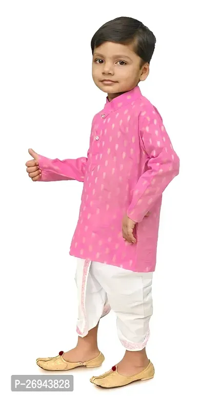 Stylish Pink Cotton Blend Printed Kurta With Dhoti Pant Set For Boys-thumb3