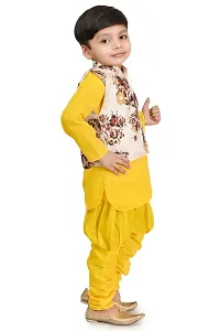 Stylish Yellow Cotton Blend Printed Kurta With Churidar Pajama and Jacket For Boys-thumb3