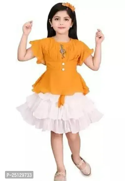 Elegant Cotton Self Pattern Dress For Girls-thumb0