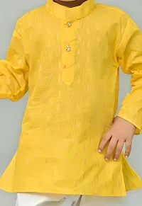 Stylish Yellow Cotton Blend Printed Kurta With Dhoti Pant Set For Boys-thumb2