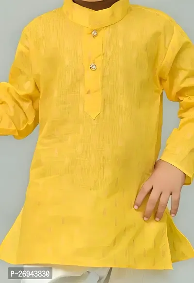 Stylish Yellow Cotton Blend Printed Kurta With Dhoti Pant Set For Boys-thumb3