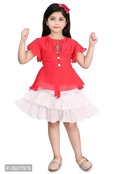 Mohini Collection Crepe Casual Solid Top and Skirt Set for Girls-thumb0
