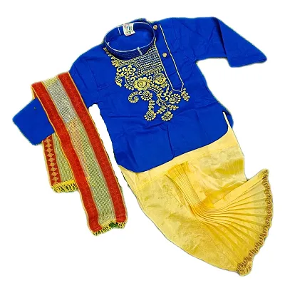 Mohini Collection Cotton Casual Embroidered Kurta Dhoti set with dupatta for Boys