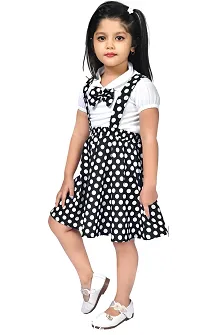 Mohini Collection Crepe Casual Polka Dot Printed Knee Length Dungree Style Dress for Girls-thumb2