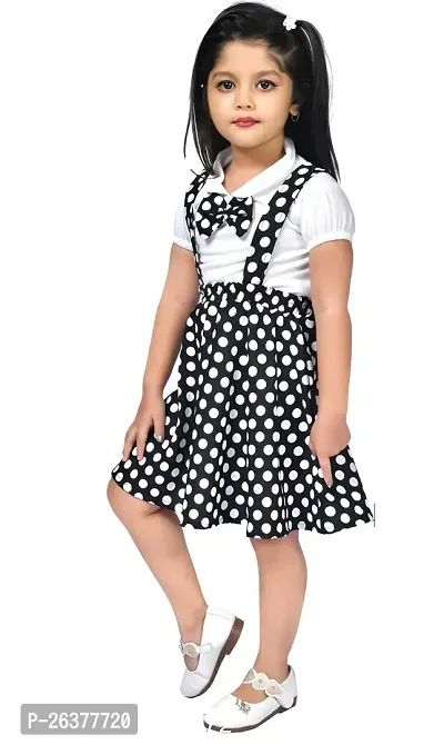 Mohini Collection Crepe Casual Polka Dot Printed Knee Length Dungree Style Dress for Girls-thumb3