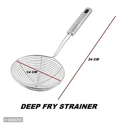 2 Pcs Stainless Steel Deep Fry Strainer/Oil Strainer for Kitchen Jhara Puri (Set of Two, 14 CM,  Silver) - Pack of 2-thumb2