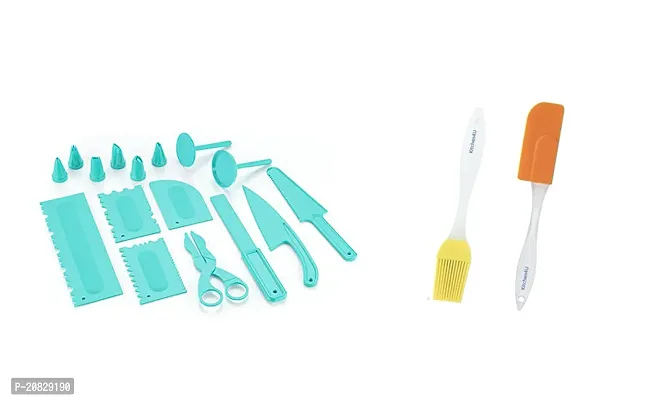 Multicolor Plastic 16 Pieces Tool Set for Cake Decoration with Small Silicone Spatula  Brush color may vary-thumb0