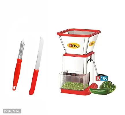 SS Chilly Cutter with transparent container for kitchen, chilly and onion chopper with knife and peeler for vegetable cutting