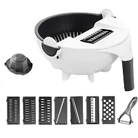 Wet Basket Vegetable Cutter - Multifunction Vegetable Cutter with Drain Basket Magic Rotate Vegetable Cutter Portable Slicer Chopper Grater Kitchen Tool with SS knife and peeler-thumb3