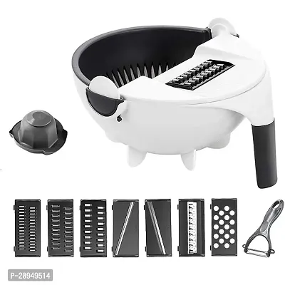 Wet Basket Vegetable Cutter - Multifunction Vegetable Cutter with Drain Basket Magic Rotate Vegetable Cutter Portable Slicer Chopper Grater Kitchen Tool with SS knife and peeler-thumb4