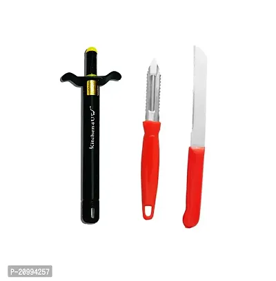 Easy Grip Regular Black Gas Lighter Heavy Metal with Plastic handle stainless steel blade Knife peeler (pack of 3)