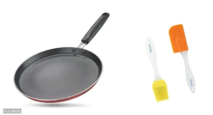 Sturdy Premium Non-Stick Tawa, 270 mm Diameter, 2.2 mm Thickness, ISI Marked With Small Sillicon Spatula Brush