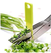 Premium Multi-Functional Stainless Steel Kitchen Knives 5 Layers Scissors Cut Herb Spices Cooking Tools Vegetable Cutter With Cleaning Brush, Pack Of 1, Color May Vary-thumb2