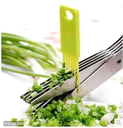 Premium Multi-Functional Stainless Steel Kitchen Knives 5 Layers Scissors Cut Herb Spices Cooking Tools Vegetable Cutter With Cleaning Brush, Pack Of 1, Color May Vary-thumb3