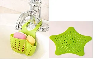 Premium Star Shape Sink Filter Silicone Star Shaped Sink Filter Bathroom Hair Catcher 2 Pc With Kitchen And Bathroom Sponge Soap Silicone Basket Drain Bucket, Pack Of 3-thumb2