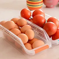 Premium Refrigerator Storage Tray Orgnaizer for Storage Food Vegetables, Egg, Sauces Unique Design Plastic Fridge Space Saver Container Food Storage Organizer Basket - Pack of 3, Transparent Basket-thumb1