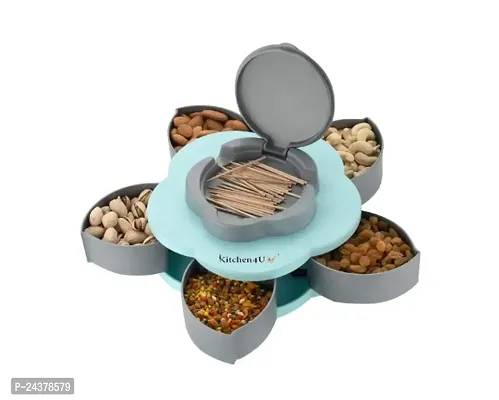 Flower Shape Rotating Dry Fruit and Candy Serving Tray Box with Phone Holder 1 pc
