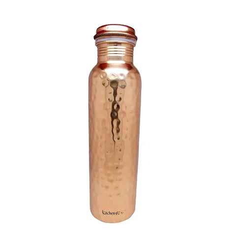 Pure Copper Water Bottle With Hammered Shine Finish Design, Drinkware, Storage Purpose, Volume-1000 ML, Pack of 1