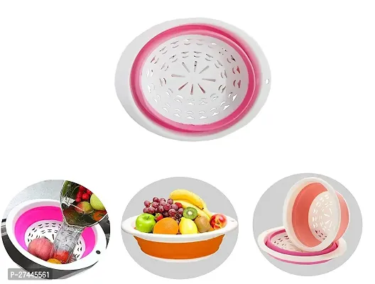 1 pc. Silicone Collapsible Round Colander and Strainer Bowl/Fruit Vegetables Washing Drying Basket (Multicolor)-thumb4