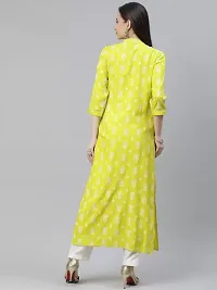 Straight Green Printed Cotton Kurta-thumb3