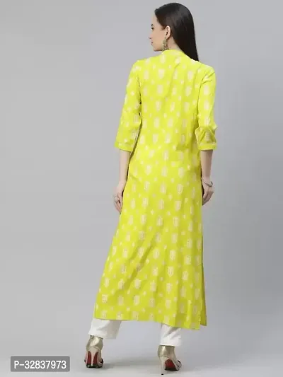 Straight Green Printed Cotton Kurta-thumb4