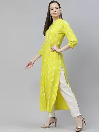 Straight Green Printed Cotton Kurta-thumb2