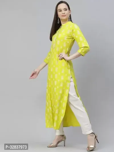 Straight Green Printed Cotton Kurta-thumb3