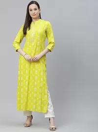 Straight Green Printed Cotton Kurta-thumb1