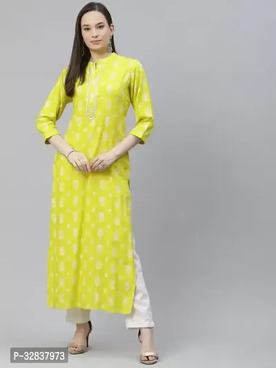 Straight Green Printed Cotton Kurta-thumb2