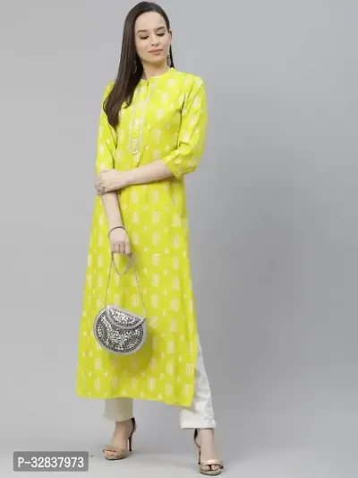 Straight Green Printed Cotton Kurta-thumb0