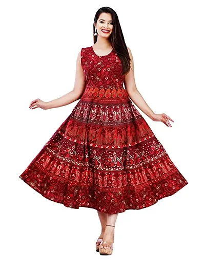 Stylish Cotton Jaipuri Printed Anarkali Kurta