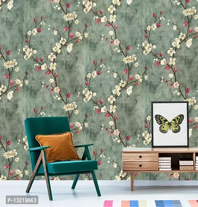 RoseCraft 3D Green Floral PVC Modern Wallpaper Self-Adhesive Removable Peel and Stick Latest Stylish Decorative (28 Sqft/Roll)