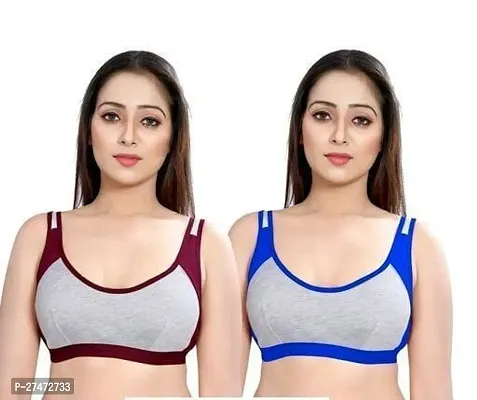 Stylish Multicoloured Cotton Solid Bra For Women Pack Of 2-thumb0
