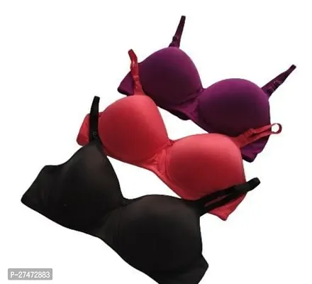 Stylish Multicoloured Cotton Solid Bra For Women Pack Of 3-thumb0