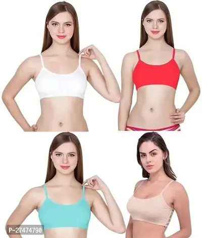 Stylish Multicoloured Cotton Blend Solid Bra For Women Pack Of 4-thumb0