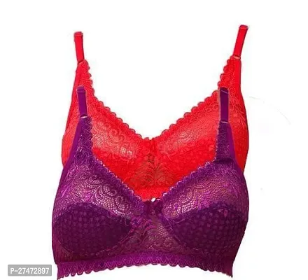 Stylish Multicoloured Net Solid Bra For Women Pack Of 2-thumb0