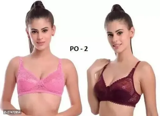 Stylish Multicoloured Net Solid Bra For Women Pack Of 2-thumb0