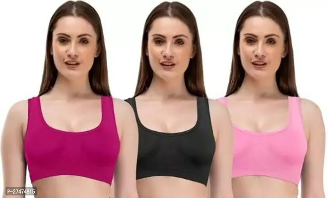 Stylish Multicoloured Cotton Blend Solid Bra For Women Pack Of 3-thumb0