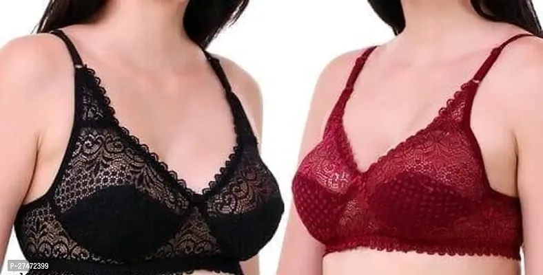 Stylish Multicoloured Net Solid Bra For Women Pack Of 2-thumb0