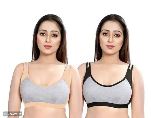 Stylish Multicoloured Cotton Solid Bra For Women Pack Of 2-thumb0