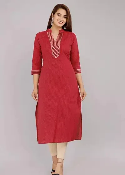 Women Striped Flared Sleeves Thead Work Dobby Kurta