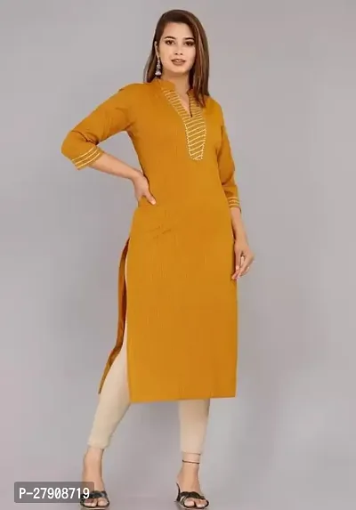 Stylish Yellow Cotton Stitched Kurta For Women-thumb0